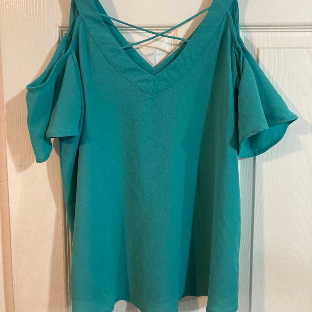Cold shoulder flutter sleeve blouse